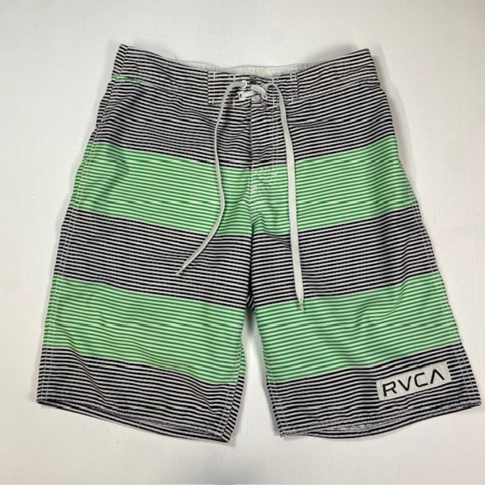 RVCA Artist Network Program Board Shorts Mens 28 Green Black Striped Swim Trunks